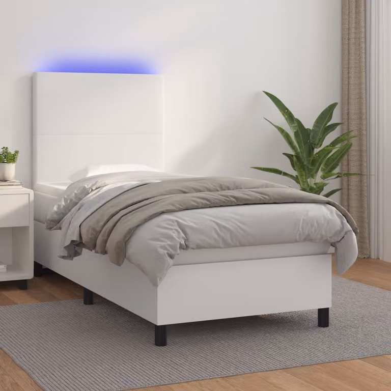 The Living Store Letto a molle con materasso e LED bianco 90x190 cm in ecopelle