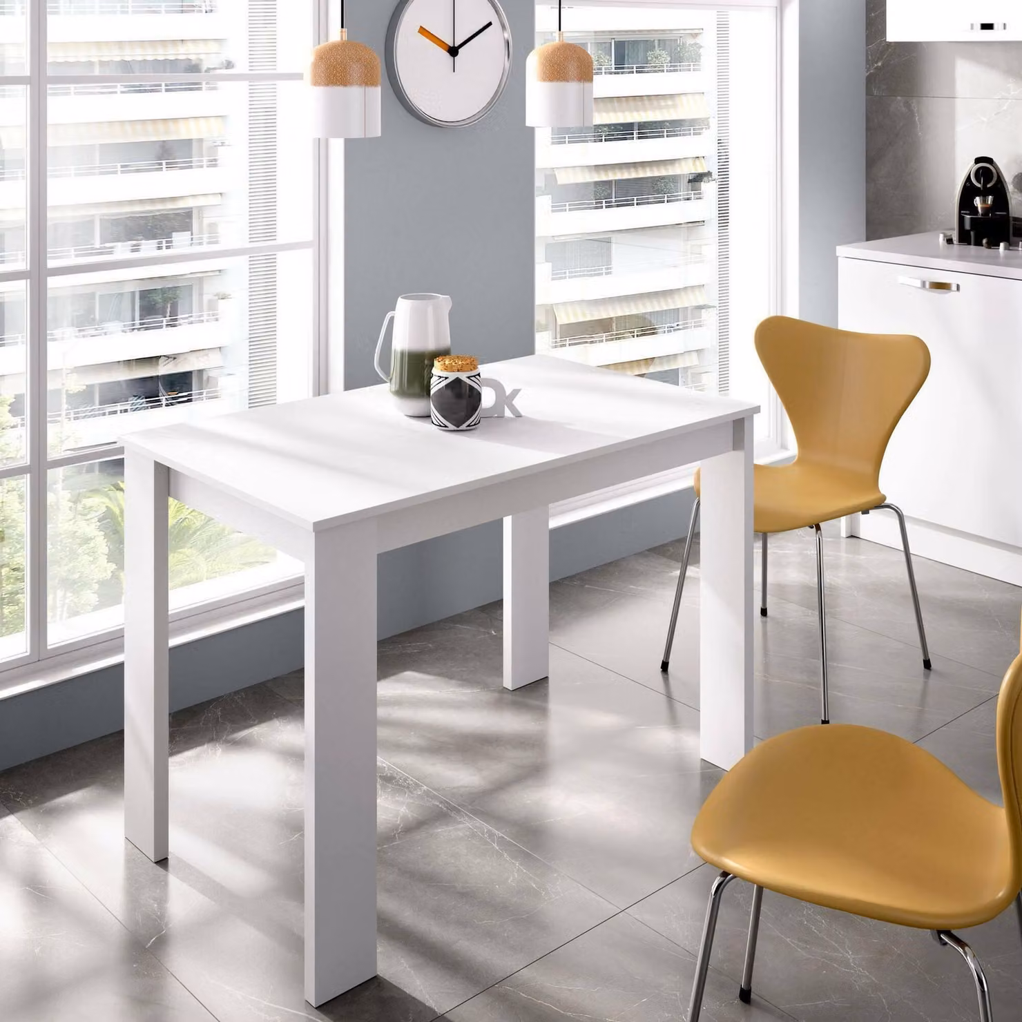 Dmora Tavolo Fisso Amaranthya 67.1x110.3x77h cm Bianco, 6 Posti Forma Rettangolare