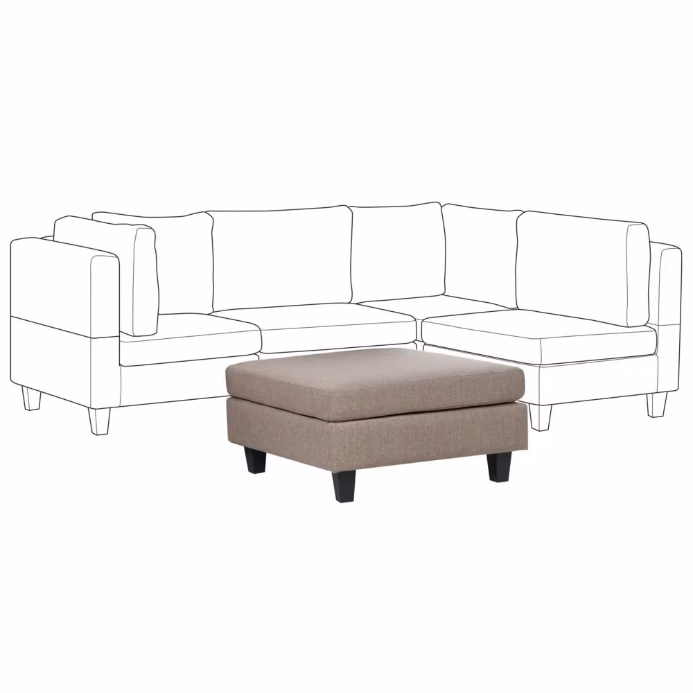 Ottomano Beliani imbottito in tessuto marrone con struttura in legno, design minimalista a cubo per soggiorno, L: 76 cm, P: 39 cm, H: 39 cm – 2