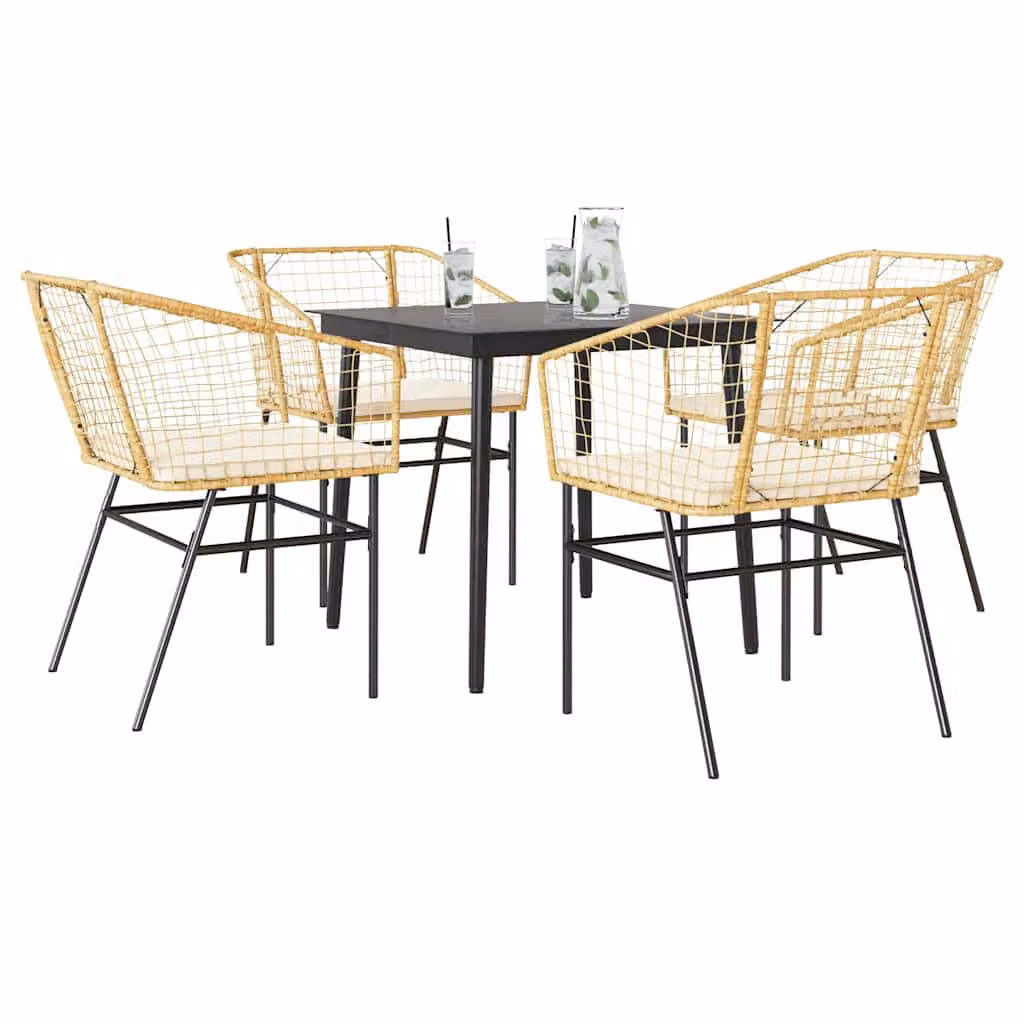 Set da pranzo da giardino moderno vidaXL in polyrattan con tavolo in vetro e 5 pezzi con cuscini disponibile in nero, marrone o bianco