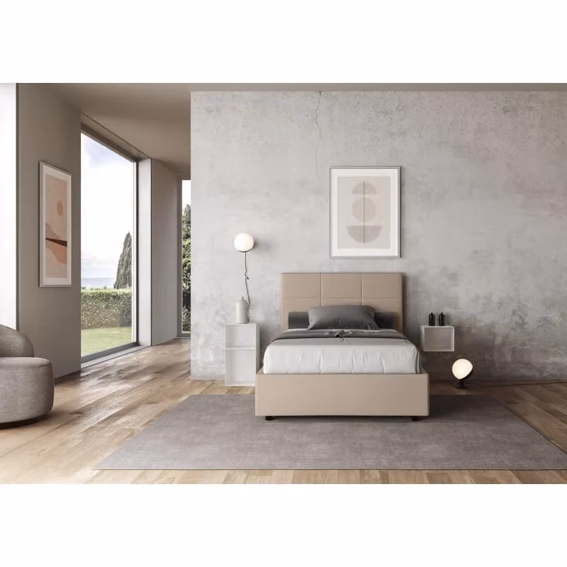 Letto imbottito Mika Ityhome in similpelle beige, L/P/H: 145 x 210 x 122 cm – 2