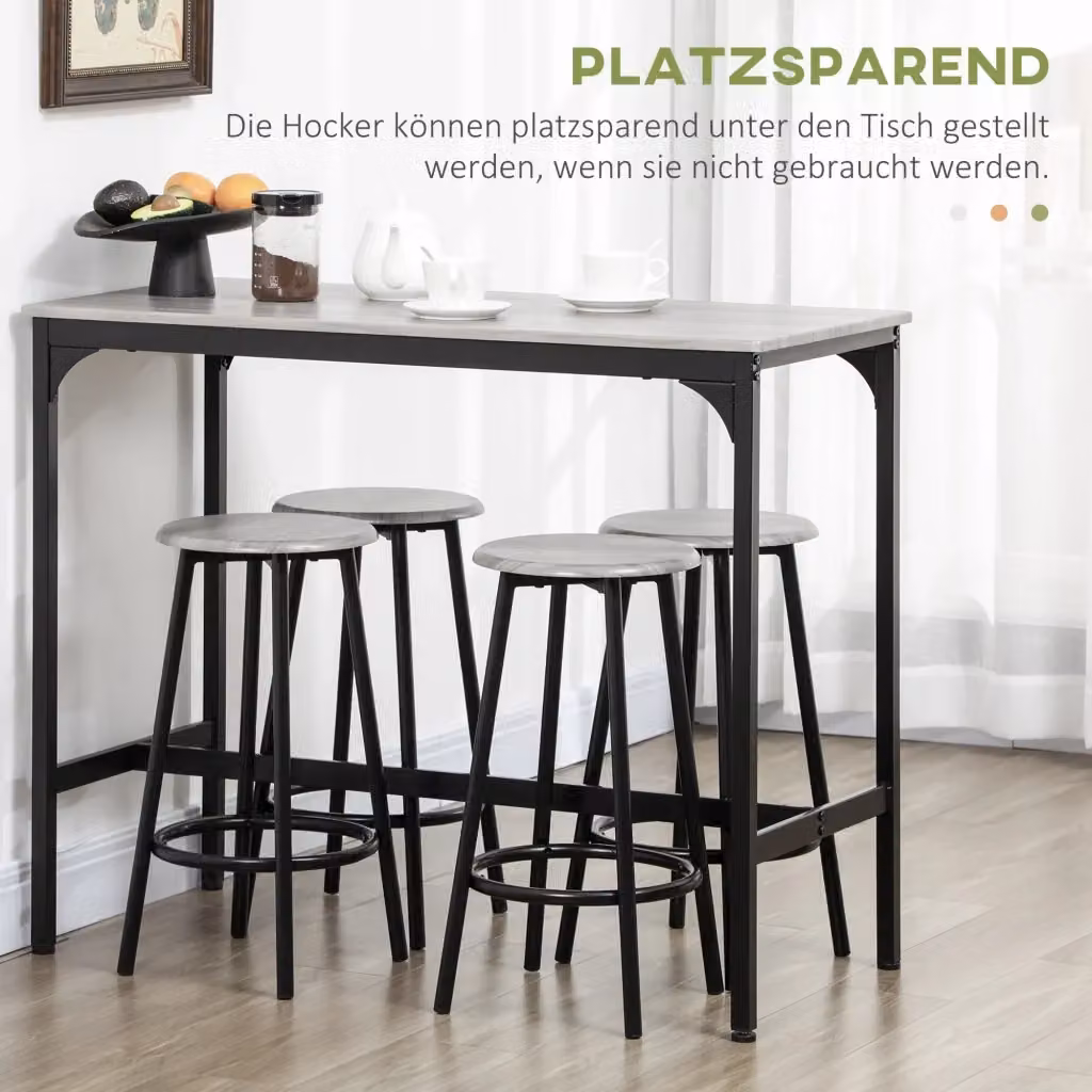 Set da tavolo bar REDOM composto da 5 pezzi in stile industrial, colore grigio, L/P/H: 110 x 50 x 89,5 cm – 2