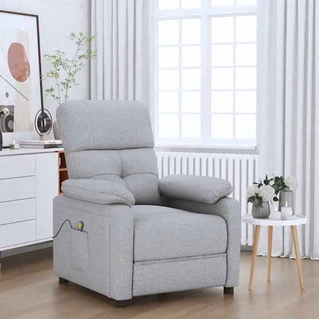 Poltrona relax reclinabile vidaXL in tessuto grigio con braccioli e struttura in legno e metallo
