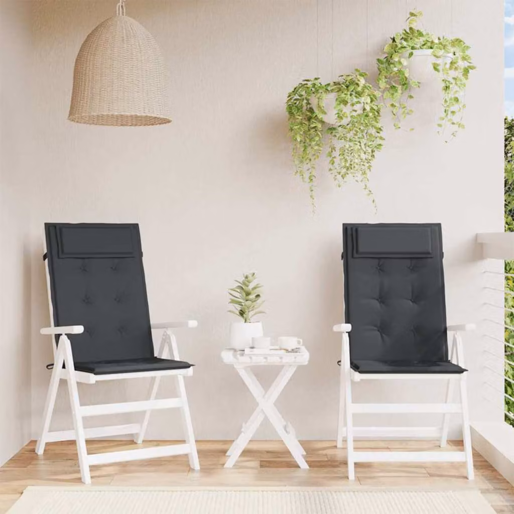 Set di 2 cuscini per sedia con schienale alto vidaXL in tessuto Oxford nero, impermeabili e traspiranti con imbottitura in schiuma