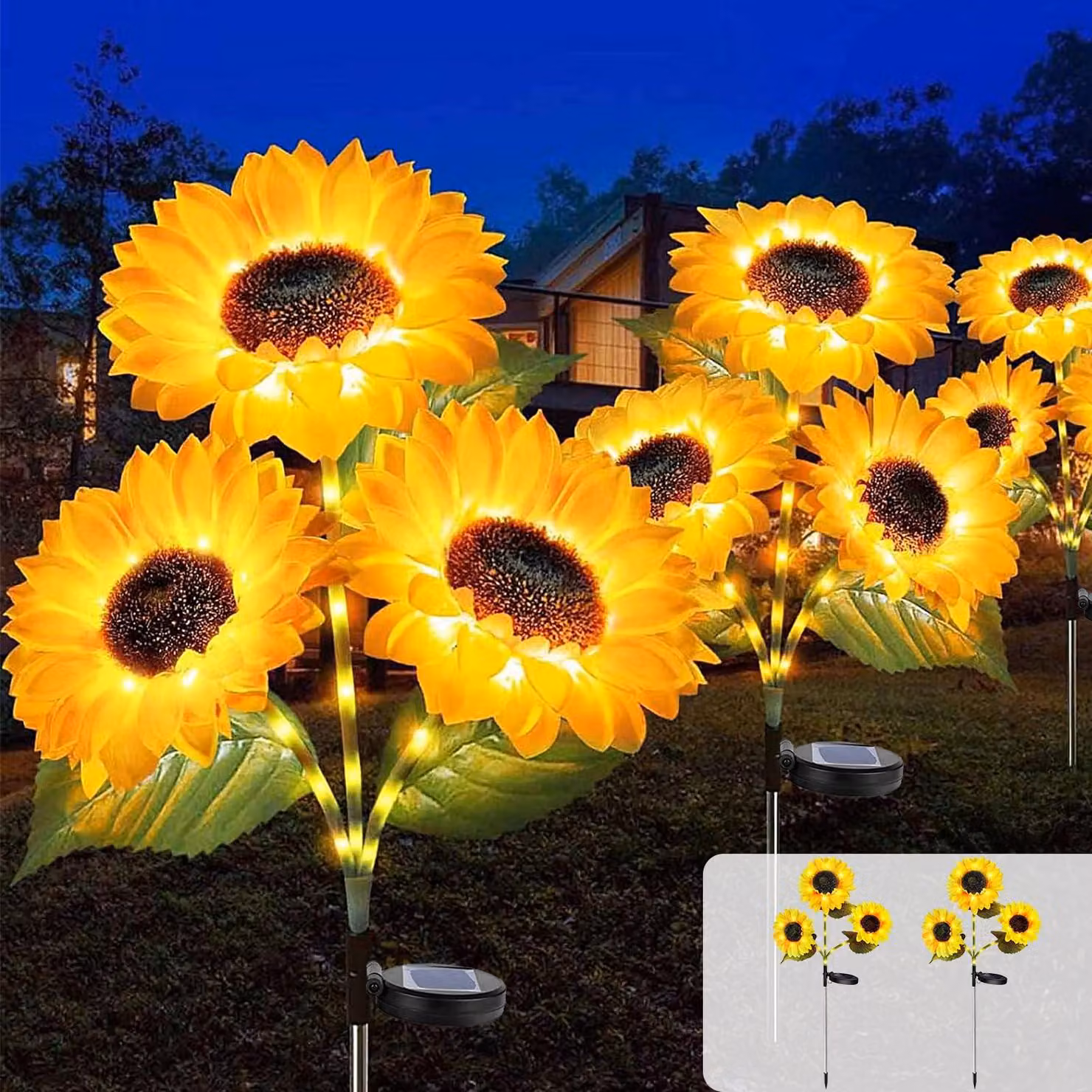 Lampade solari a forma di girasole, confezione da 2, con 42 LED, 6 "fiori", per uso esterno