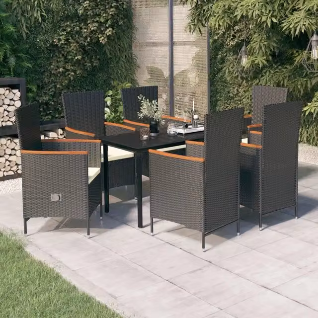 Set da Pranzo da Giardino 7 pz con Cuscini Nero 3099428