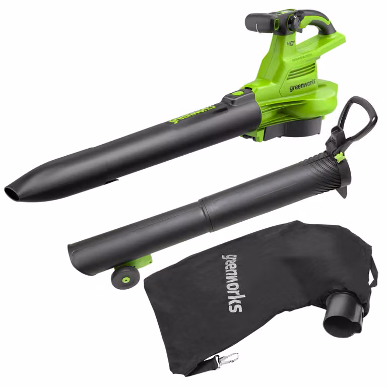 Aspirafoglie/soffiatore a batteria Greenworks da 40V, con motore brushless, velocità fino a 370 km/h, modello 14