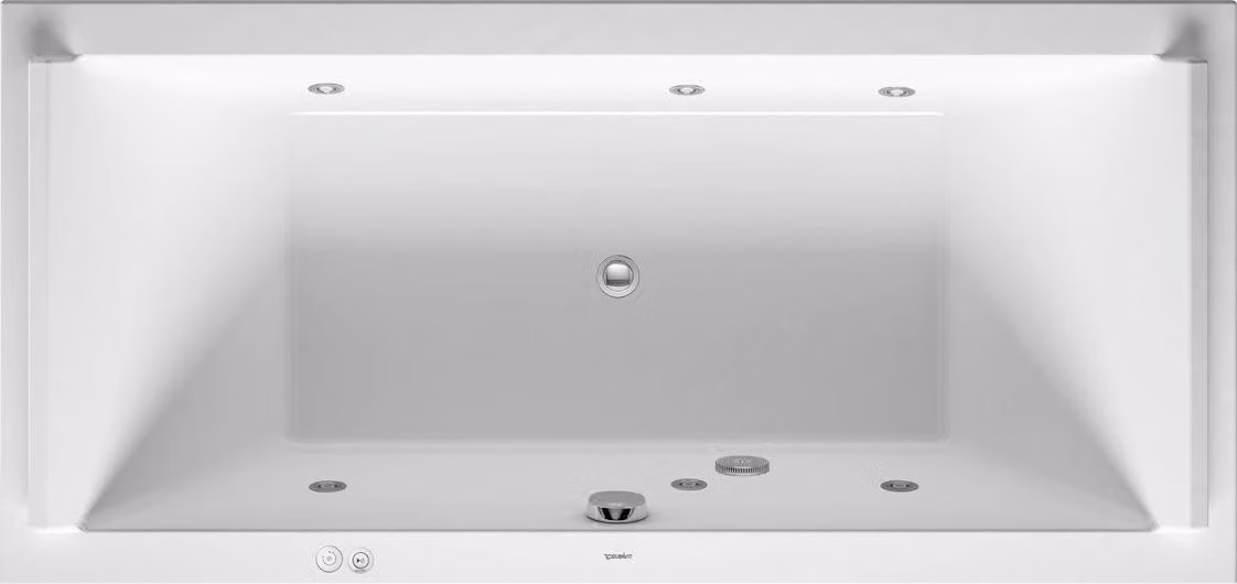 Duravit Starck Bains à remous, à encastrer, double dos inclinés, bâti-support, garniture de vidage et de trop-plein chrome, système à jet, 1900x900mm, 760340000JS1000, 760340000JS1000