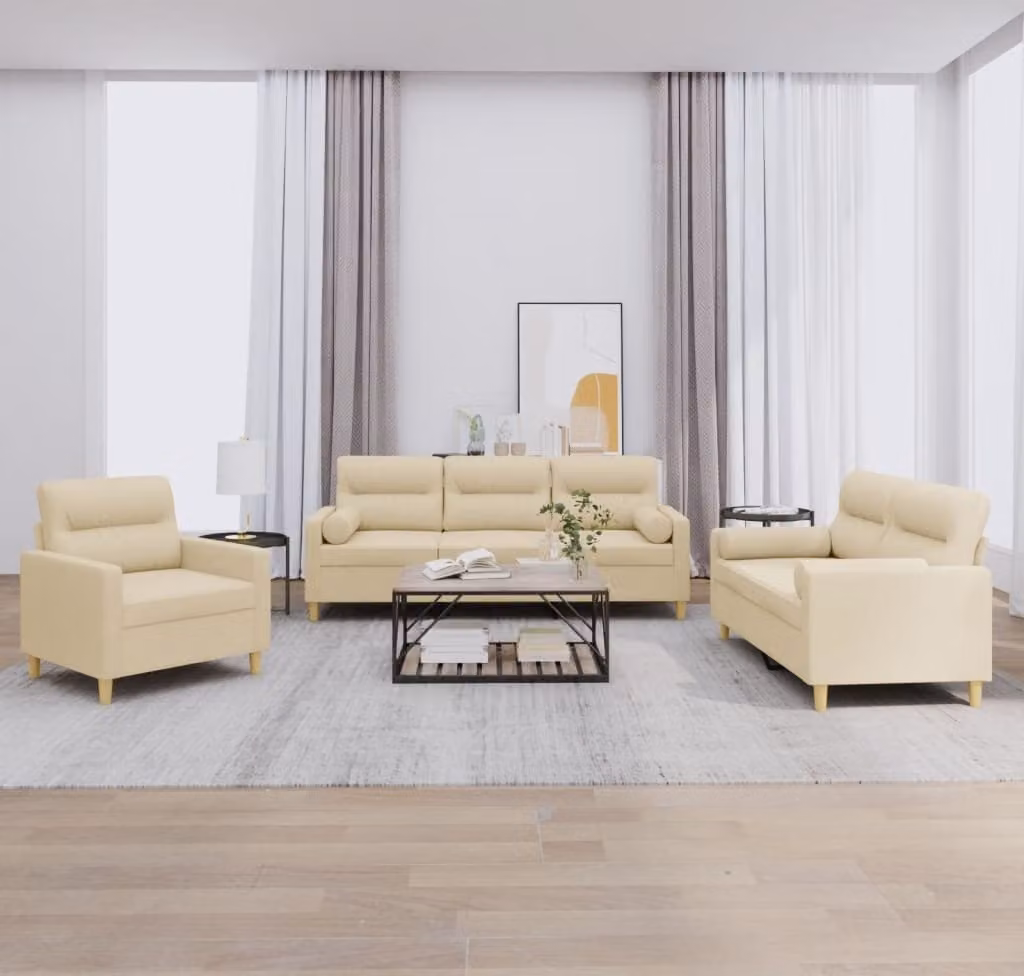Maison Exclusive - Set divano a 3 pezzi con cuscini in tessuto color crema