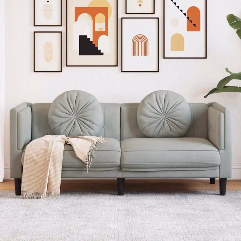 vidaXL Divano Moderno a 2 Posti in Velluto Grigio con Cuscini, L: 173.5 cm, P: 77.0 cm, H: 70.0 cm