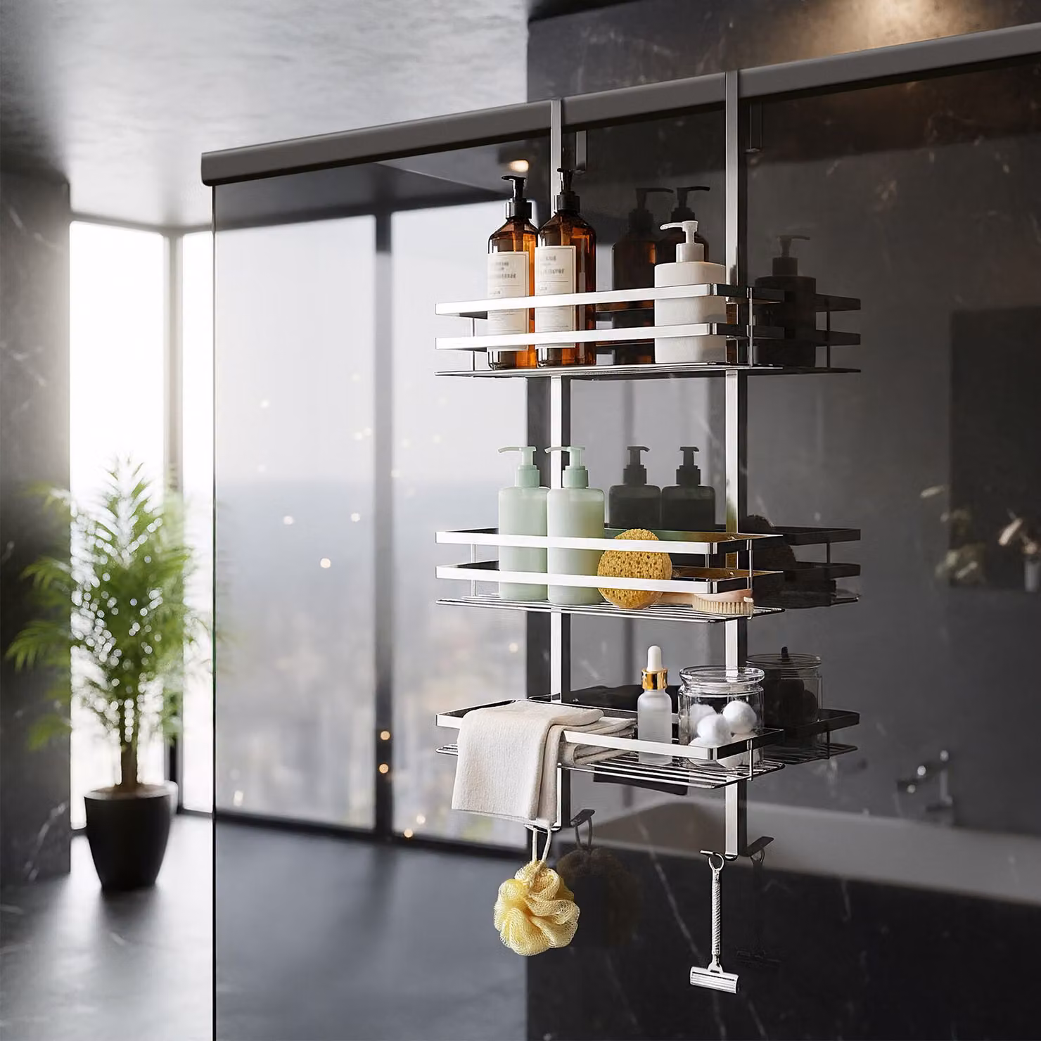 Scaffaletto da appendere per doccia TecTake GmbH in acciaio inox, argento, L: 30 cm, P: 17 cm, H: 80 cm – 3