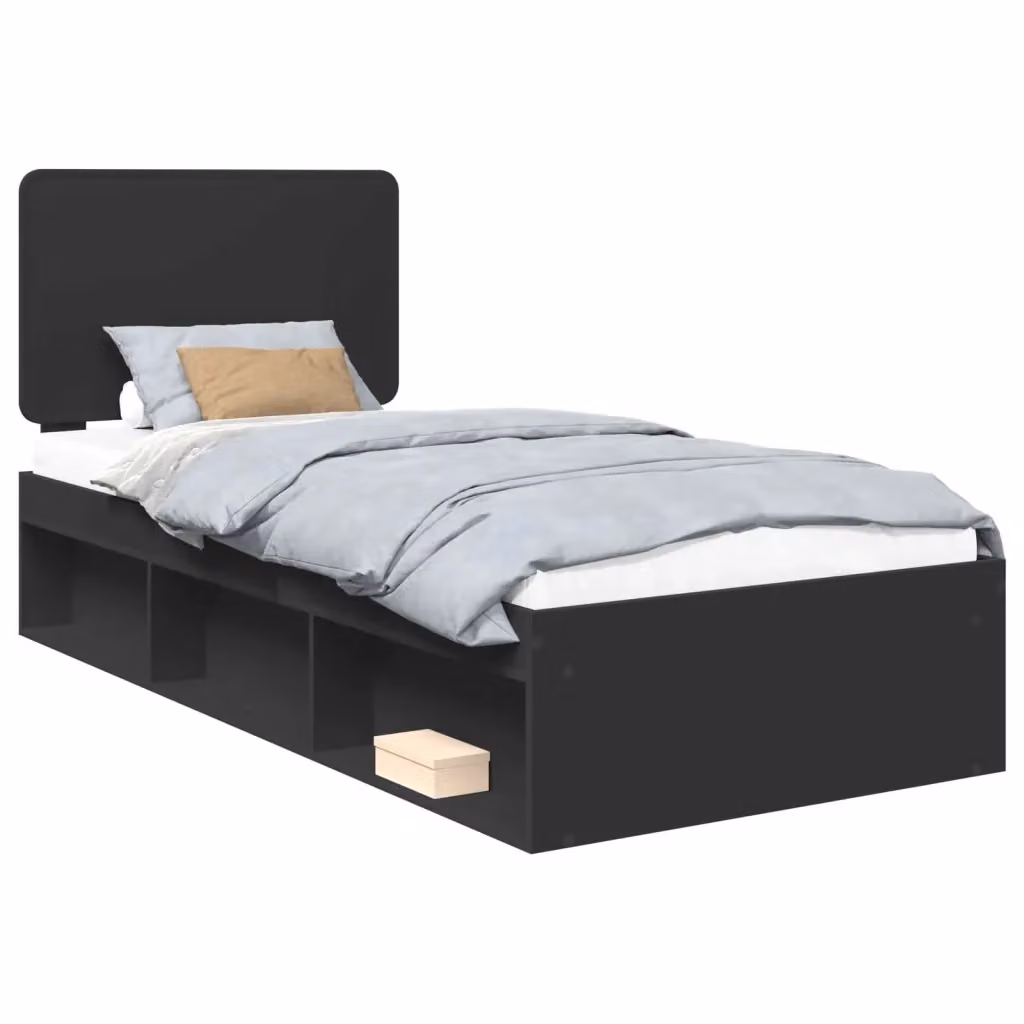 Struttura del letto con testiera vidaXL in pino massello nero 90 x 200 cm – 2