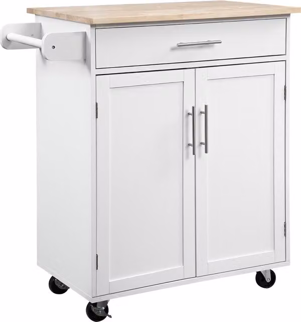 HOMCOM Carrello da Cucina con Ruote e Isola da Servizio con Cassetto e Armadio, Bianco