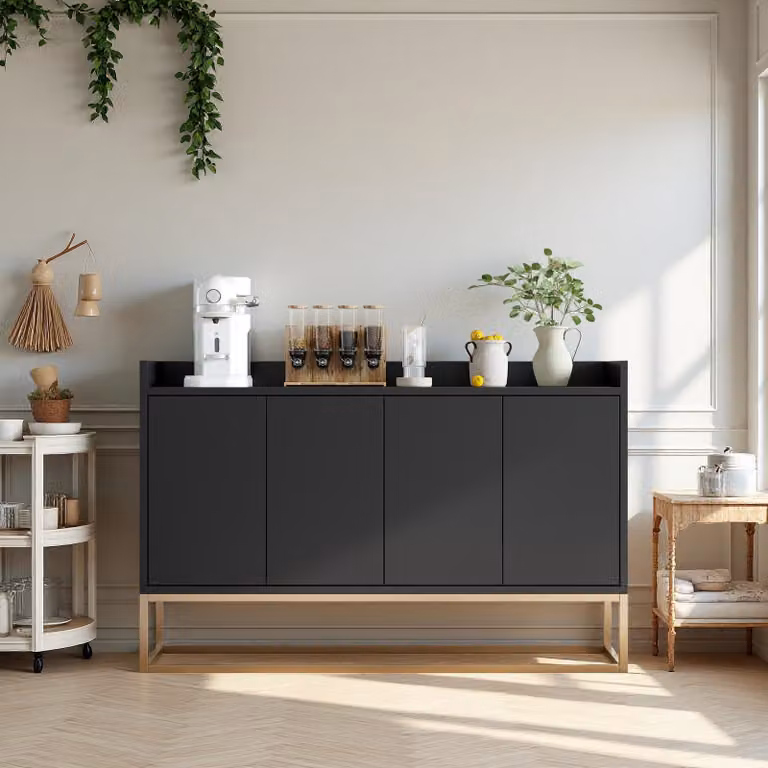Mobile contenitore INONEFT con 4 ante e ripiani, dimensioni 120x30x80 cm, mobile moderno, pensile per cucina, mobile contenitore per soggiorno, adatto per sala da pranzo, soggiorno e cucina, colore nero