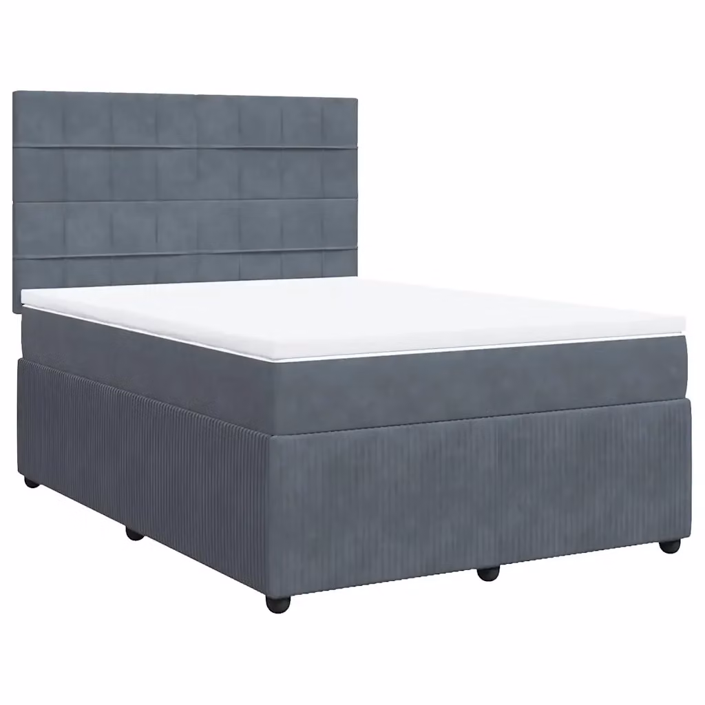 Letto Ibrido vidaXL con Giroletto a Molle e Materasso in Velluto Grigio e Bianco L/P/H: 140 x 190 cm – 2
