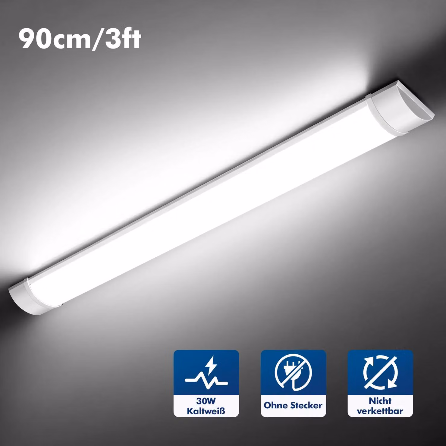 Lampada a LED - Plafoniera - 90 cm - 30 W - 4500 K - 1 pezzo - Adatta per garage e officina