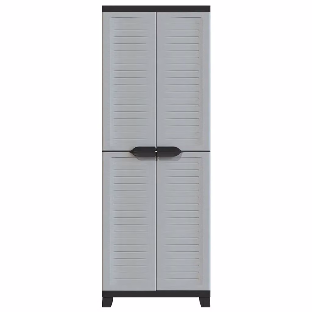 Mobile contenitore moderno HELLOSHOP26 in plastica grigia con ante a battente e ripiani interni, L: 65 cm, P: 45 cm, H: 181 cm – 2