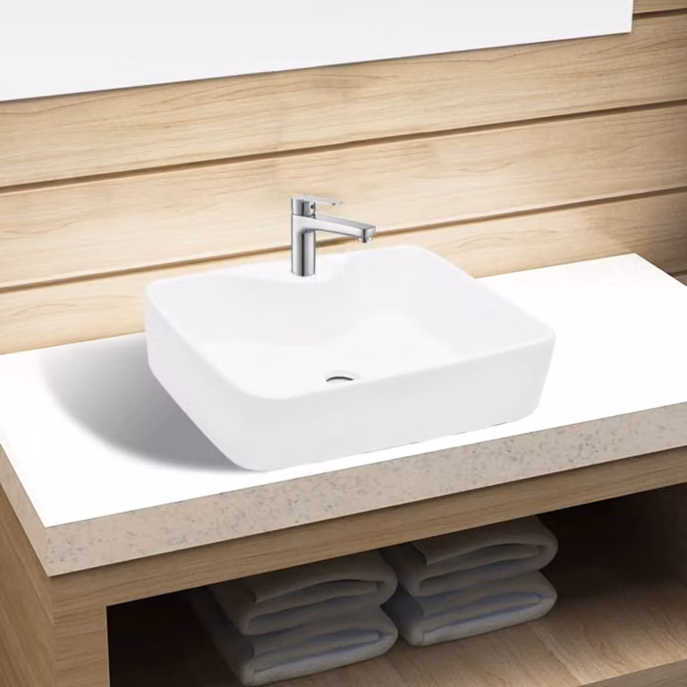 Lavabo in Vetroceramica con foro per rubinetto White Square