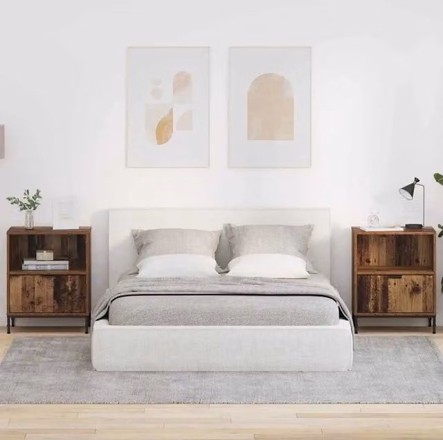 Comodini 2 pz-Set di 2 Tavolino da notte Legno vecchio 49 x 36 x 61 cm Legno multistrato