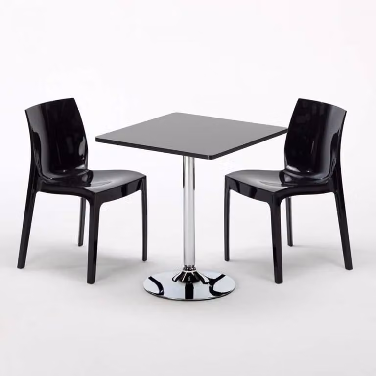 Tavolo quadrato nero e 2 sedie in polipropilene colorato Set di bastoni per interni Grand Soleil Ice Mojito - Nero