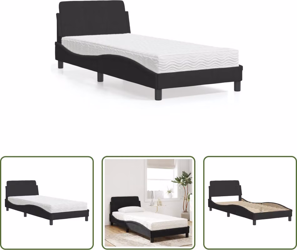 The Living Store Letto con materasso nero 80x200 cm in velluto