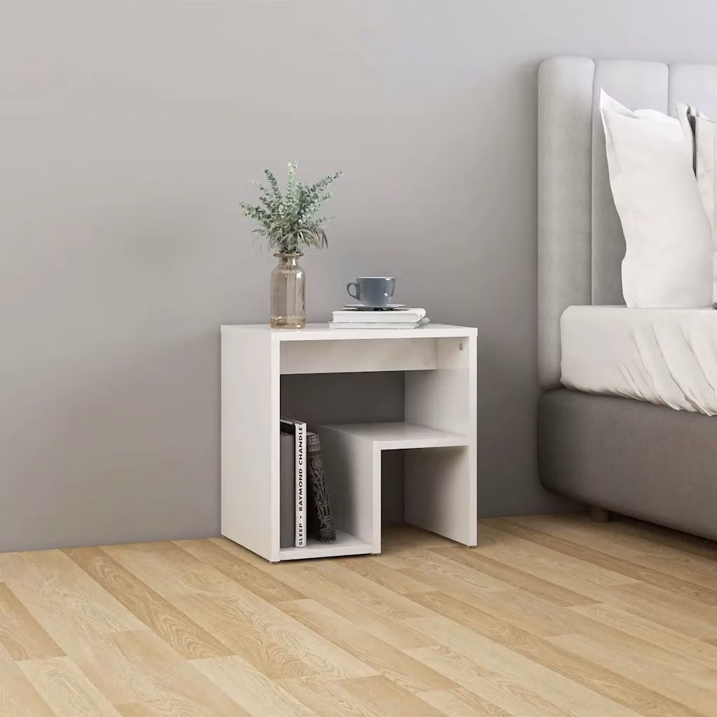 Comodino vidaXL Bianco Lucido in Legno Multistrato L/P/H: 40 x 30 x 40 cm