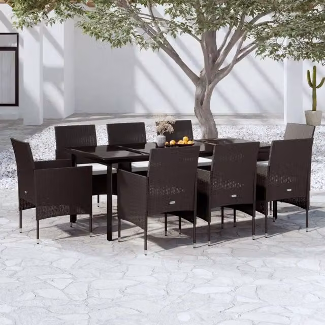 Set da Pranzo da Giardino 9 pz con Cuscini Nero 3099286