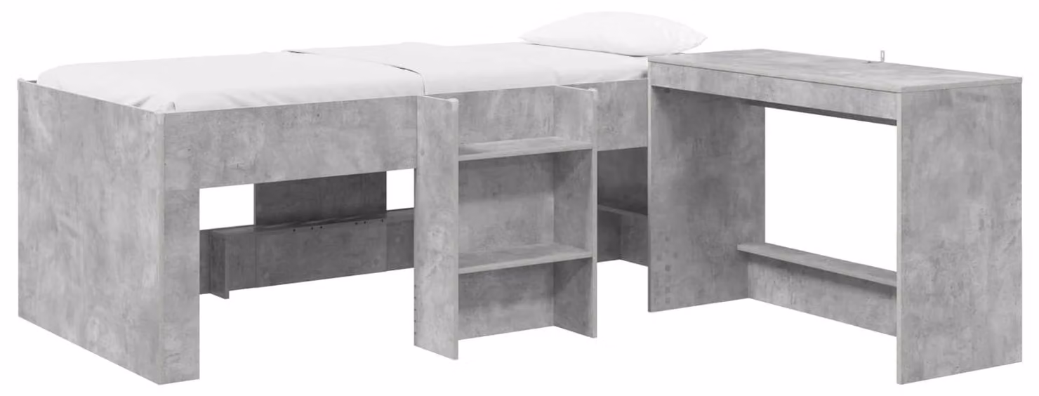 Struttura letto con scrivania, 2 pezzi, grigio cemento