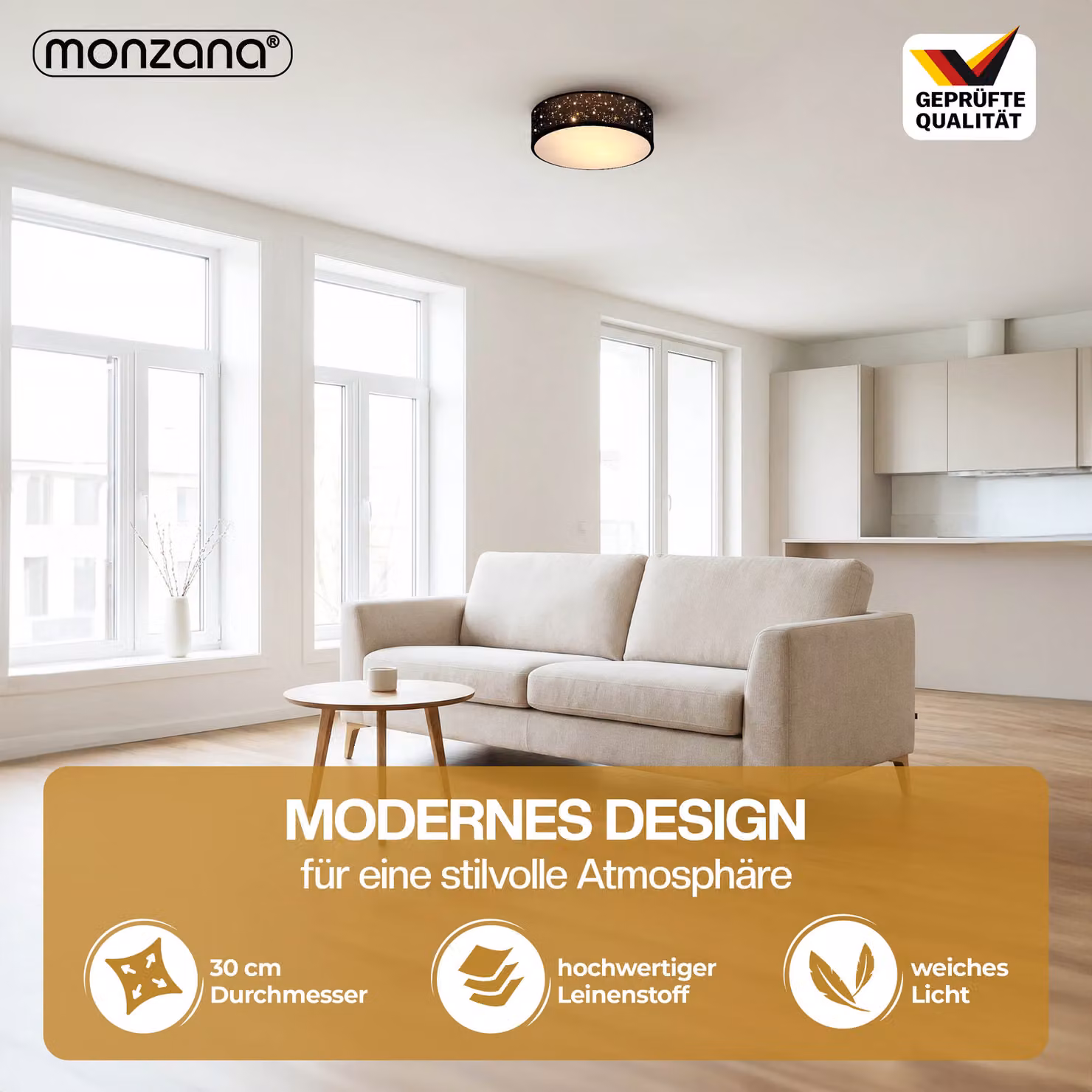 Lampadario da soffitto moderno MONZANA in tessuto e metallo nero Ø 30 cm – 2