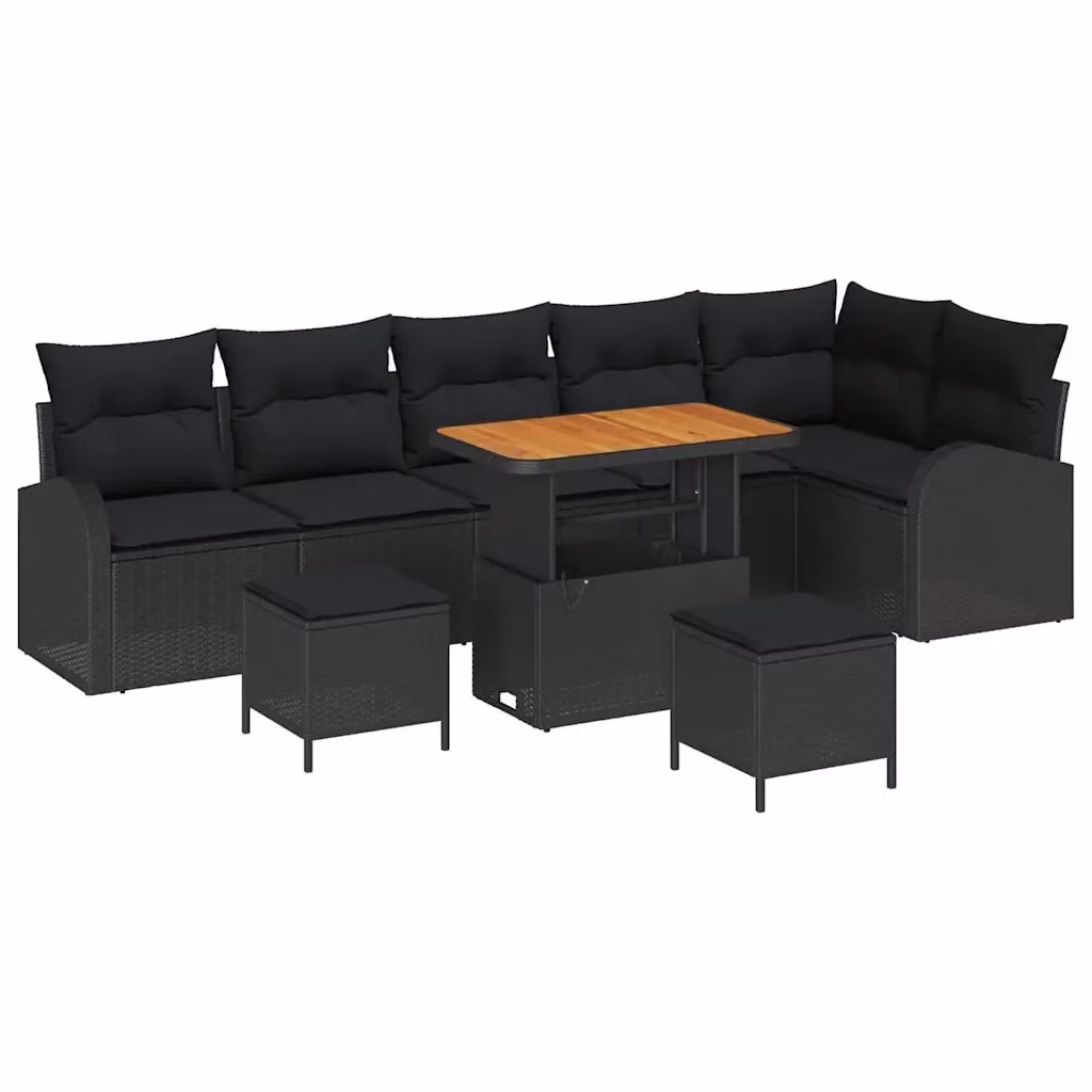 Set Divano da Giardino vidaXL 9 Pezzi con Cuscini e Contenitore Nero – 2