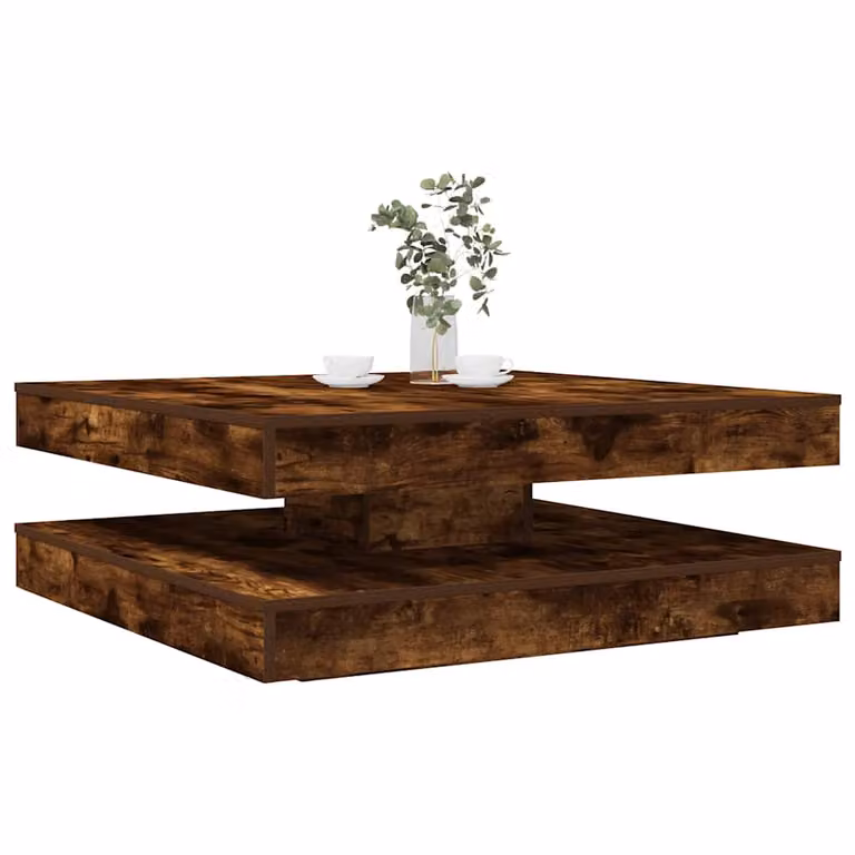 vidaXL Tavolino da Caffè Quadrato Girevole a 360 Gradi Rovere Marrone L/P/H: 90 x 90 x 34,5 cm