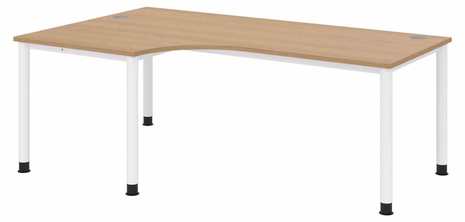 bümö Scrivania Serie H - Dimensioni: scrivania angolare 200 x 120 cm, struttura: bianco, finitura: rovere