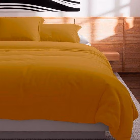 Ibenzoa® Lenzuolo per letto matrimoniale, 240 x 220 cm – 100% cotone, 57 fili/cm², giallo senape, adatto per letti matrimoniali, morbido e lavabile in lavatrice fino a 60°C