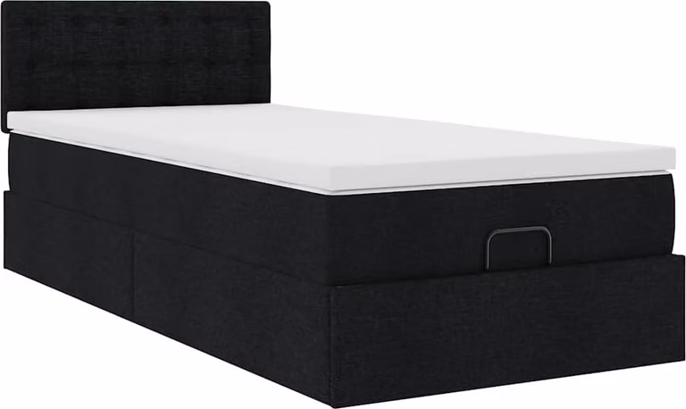 Struttura Letto Pouf con Materasso Nero 90x190 cm in Tessuto