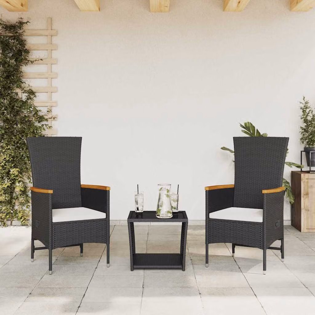Set da Pranzo da Giardino vidaXL in Polyrattan e Legno di Acacia con Piano in Vetro, Nero e Bianco – 1