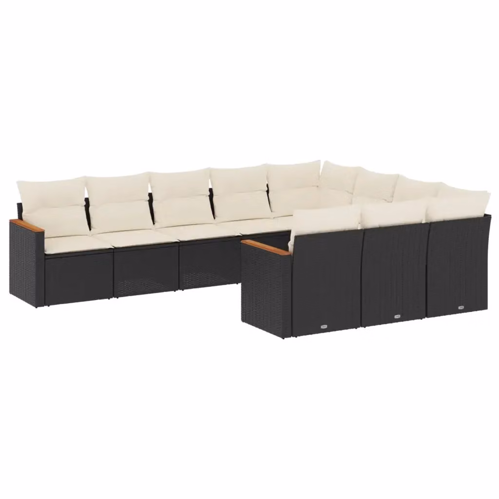 vidaXL Set Divani da Giardino 10pz in Polyrattan con Cuscini Bianchi e Neri – 2