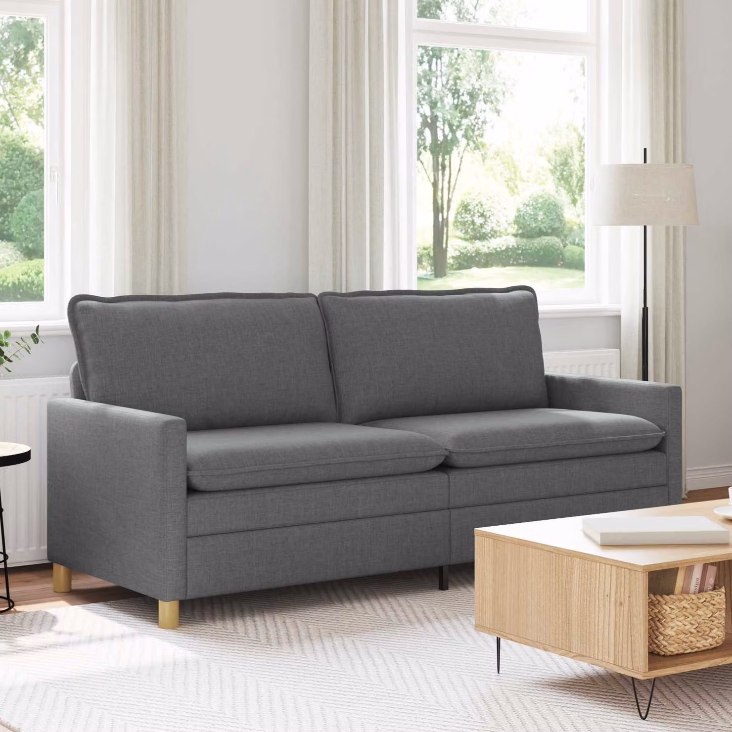 Divano a 3 posti vidaXL in tessuto con struttura in metallo, Grigio e Giallo, L: 196 cm, P: 81 cm, H: 87,5 cm