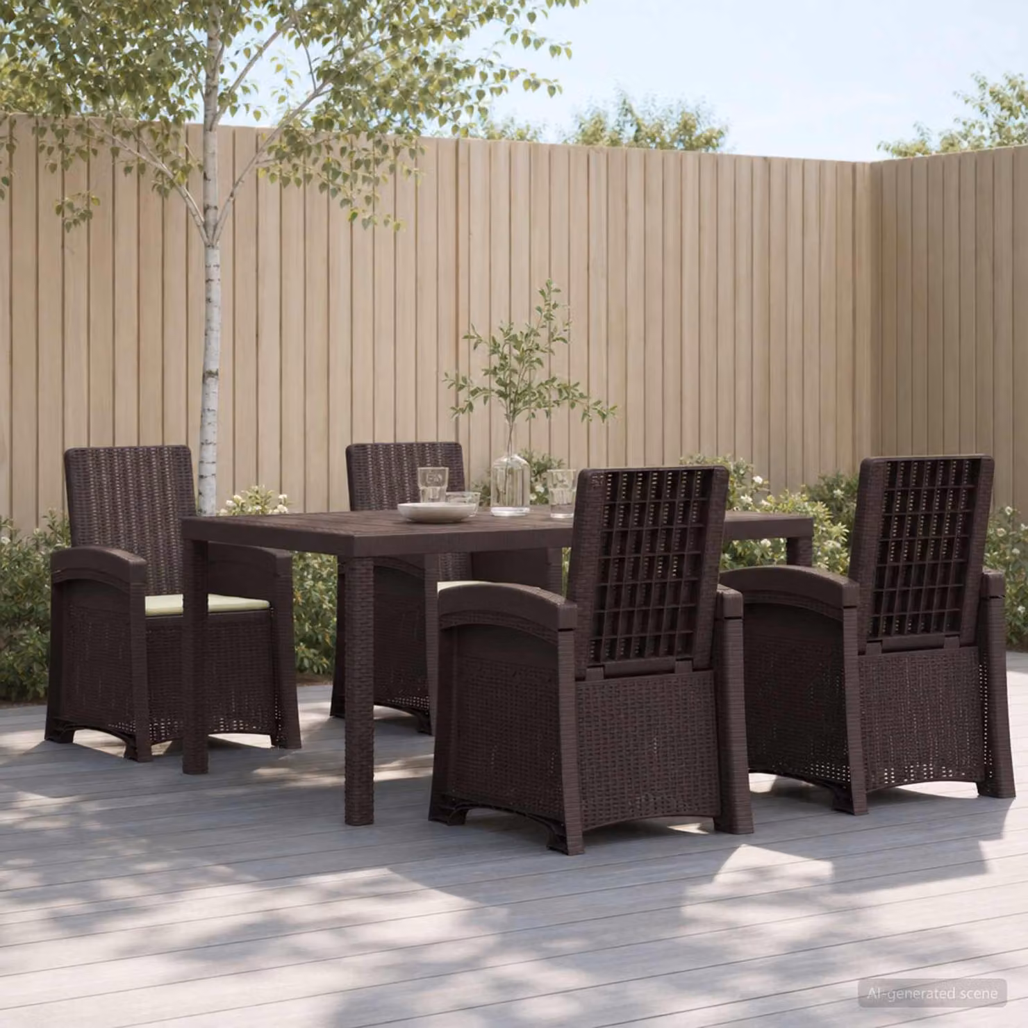 Set da pranzo per giardino e terrazzo vidaXL in rattan 5 pezzi marrone e beige