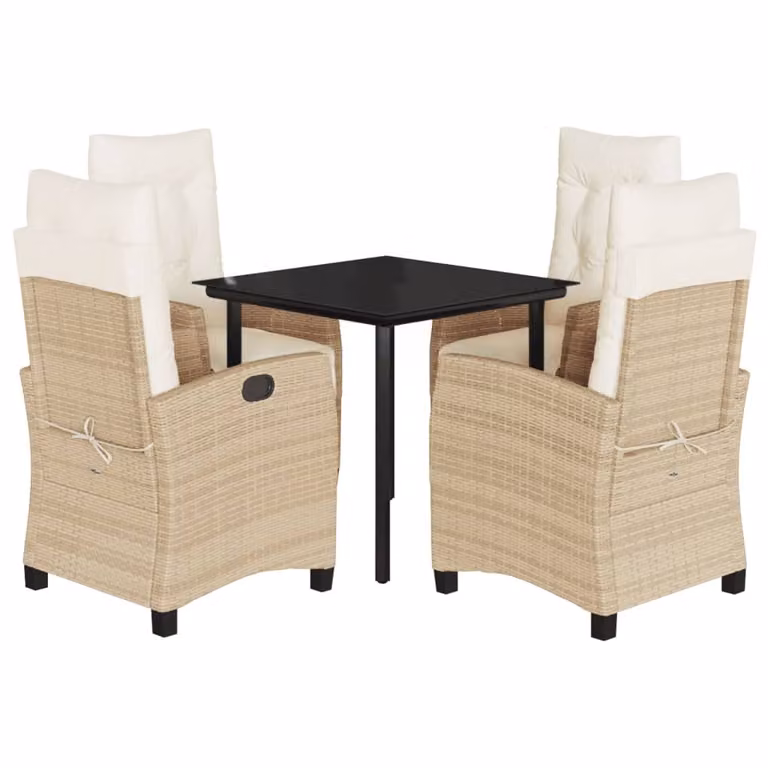 Set da Pranzo da Giardino 5 pz con Cuscini Beige in Polyrattan