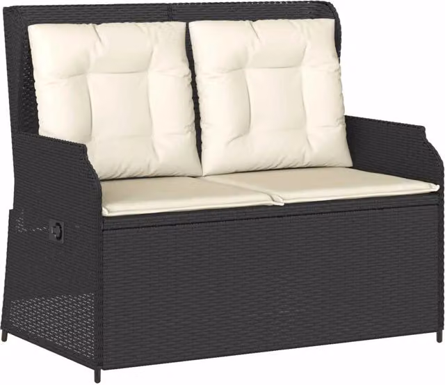 Panchina da giardino moderna Outsunny in rattan nero con braccioli e struttura in metallo
