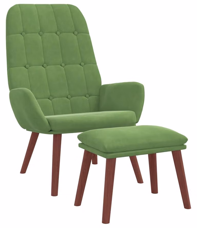 Poltrona relax con sgabello in velluto verde chiaro