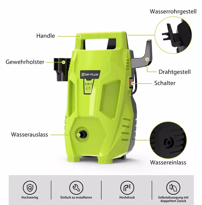 Idropulitrice - 1200W - Pressione: 60 bar - Portata: 360 L/h - Portatile - Ideale per auto, giardino e cortile