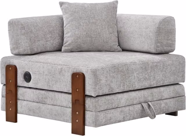 Divano Letto Pieghevole 2-in-1 con Funzione Sonno, Porta USB e Type-C, Braccioli e Spazio Salvaspazio, Grigio Chiaro
