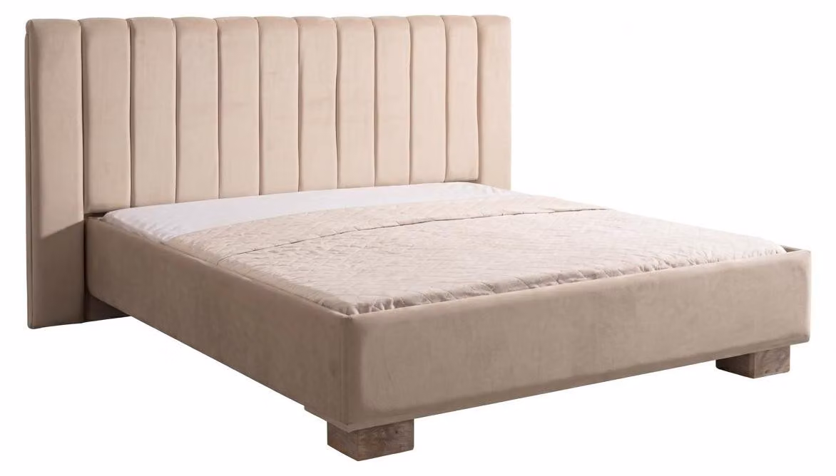 Letto matrimoniale beige, design moderno, imbottito, con testiera, mobili per la camera da letto