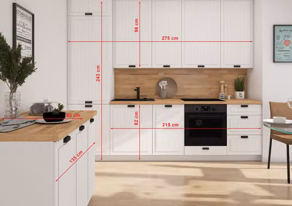Mobile cucina LIVORNO cucina componibile 275x59x243cm REJS ad estrazione totale bianco frontali laccato opaco bianco traffico