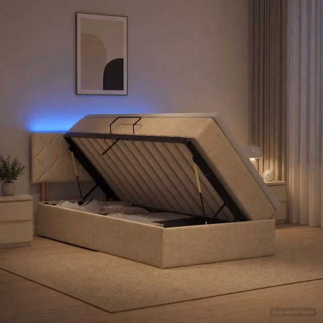 Letto con contenitore LED e materasso Crema 90 x 200 cm Tessuto 3459103