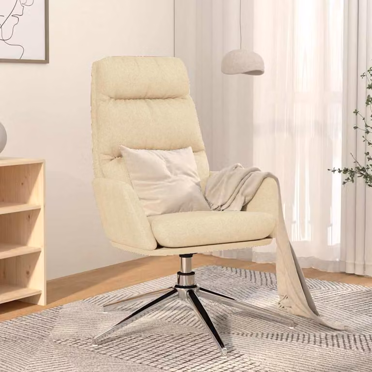 vidaXL Poltrona Relax Reclinabile Beige in Tessuto con Struttura in Metallo e Ruote per Soggiorno
