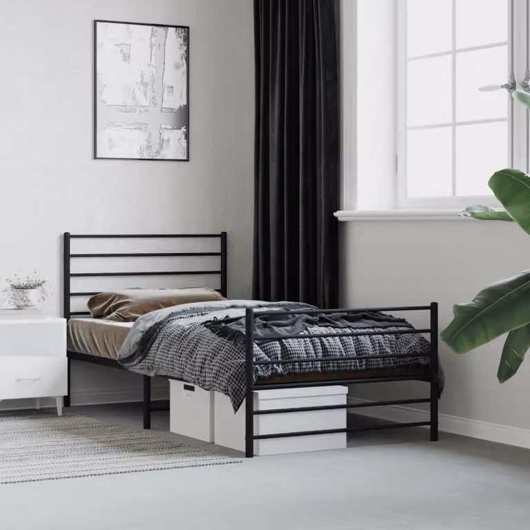The Living Store Struttura letto con testiera e pediera in metallo nero 90x200 cm