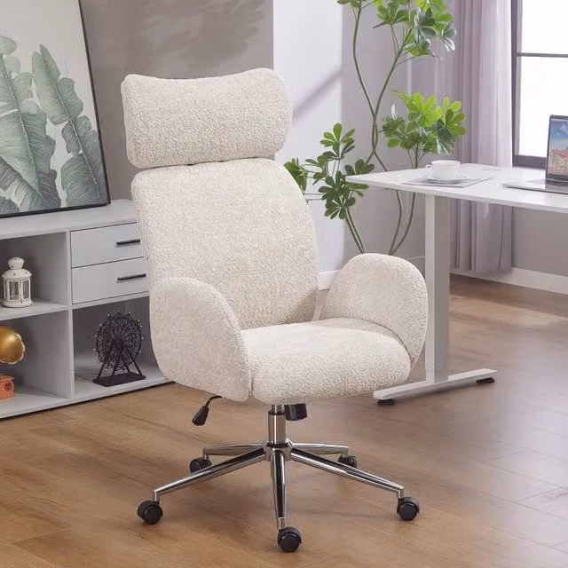 Sedia da ufficio ergonomica 75 x 65 x 123 cm in poliestere grigio chiaro con poggiatesta regolabile