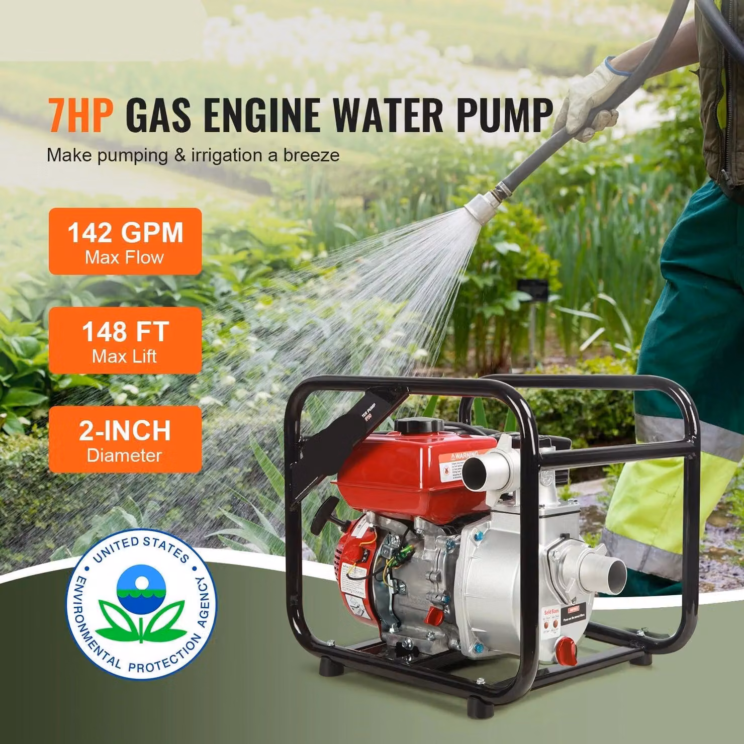 Pompa per benzina - Pompa per laghetti - Pompa - Pompa per giardini - Diametro di 3 pollici - 7 HP, 265 GPM